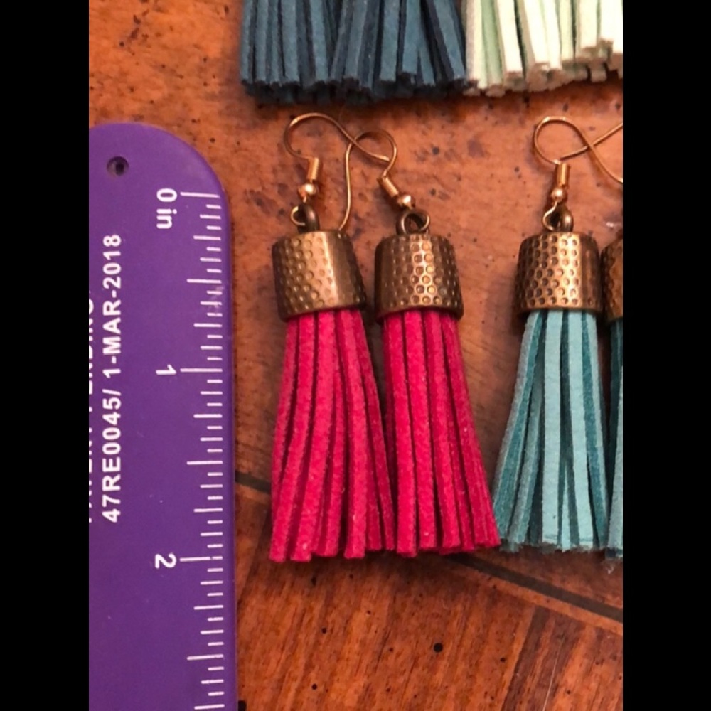 PINK TASSEL EARRINGS WITH BRASS FAUX BULLET TOP